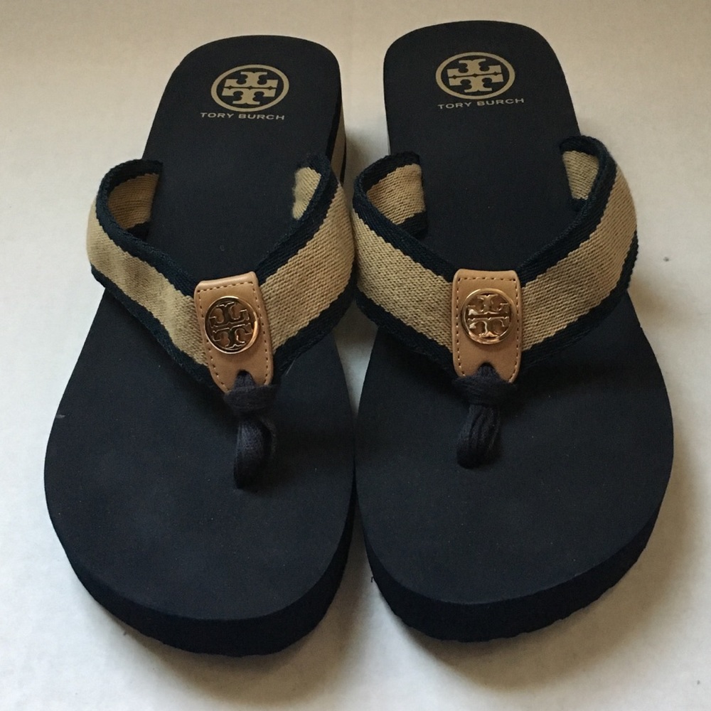 Authentic Tory Burch Ray Wedge Flip Flops